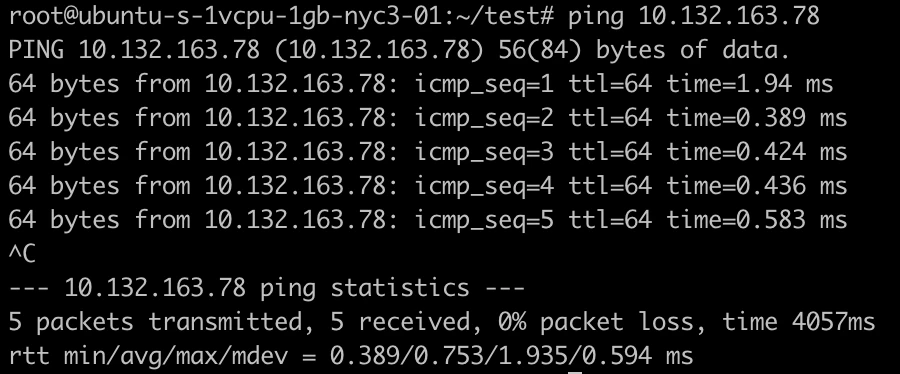 ping local network nyc3 <-> nyc3