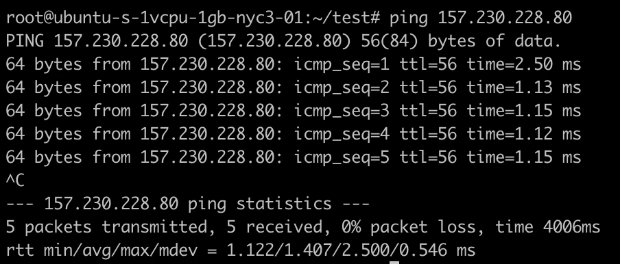 ping local region nyc3 <-> nyc1