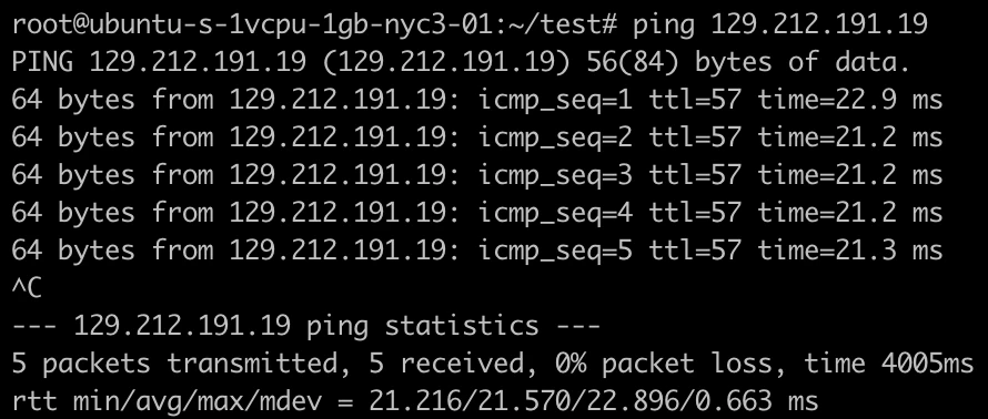 ping remote region nyc3 <-> atl